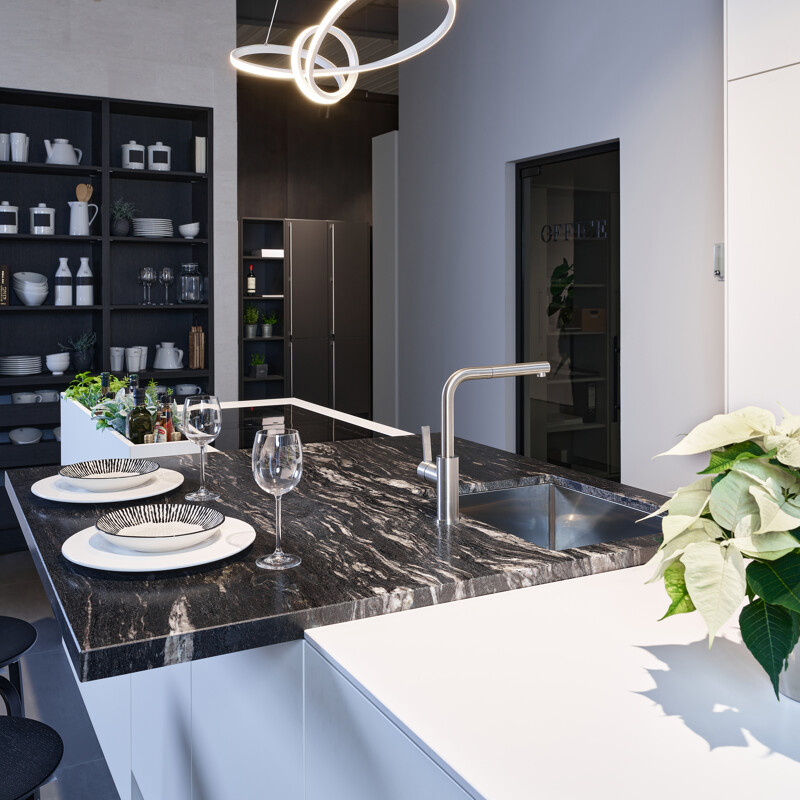 Showroomkeuken SieMatic  - witte eilandkeuken - Ekelhoff keukens Duitsland