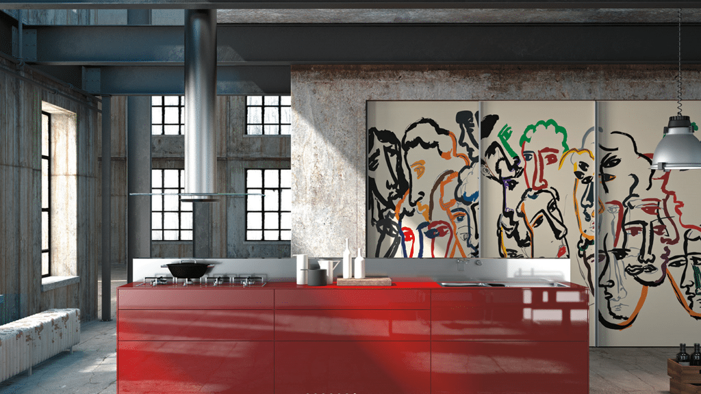 Prachtige italiaanse designkeuken van Valcucine in de lijn Artematica Vitrum met Art-Print op glas. Nu Valcucine keukens in de Sale bij Ekelhoff Keukens in Nordhorn